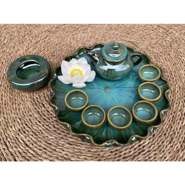 Bộ ấm chén khay lá sen men hoả biến độc đáo - Ảnh 2