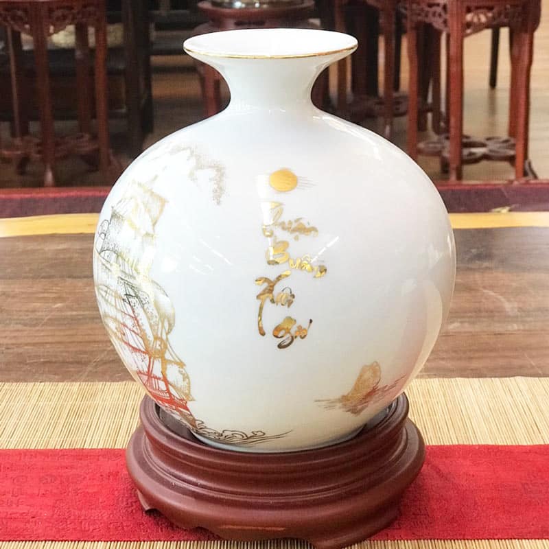 Bình hút lộc Bát Tràng, bình gốm phong thuỷ Thuận Buồm Xuôi Gió vẽ vàng cao cấp - Ảnh 3
