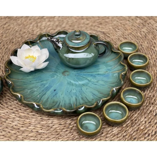 Bộ ấm chén khay lá sen men hoả biến độc đáo - Ảnh 4