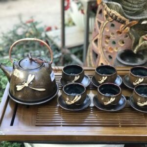 bộ ấm chén hỏa biến họa tiết chuồn chuồn
