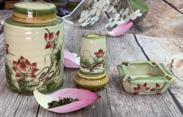 Bộ ấm tích họa tiết hoa sen thủ công sang trọng - Ảnh 5