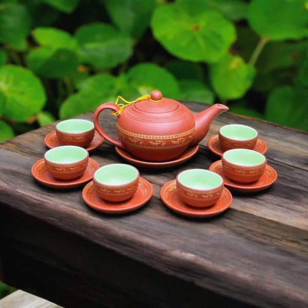 Bộ ấm chén chim lạc tử sa Bát Tràng  cao cấp - Ảnh 8