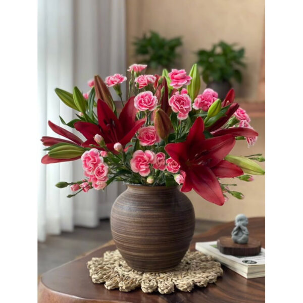 Bình gốm cắm hoa Bát Tràng dáng vò men vân ganh - Ảnh 4