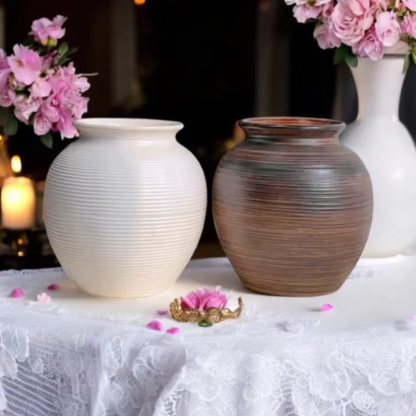 Bình gốm cắm hoa Bát Tràng dáng vò men vân ganh - Ảnh 3