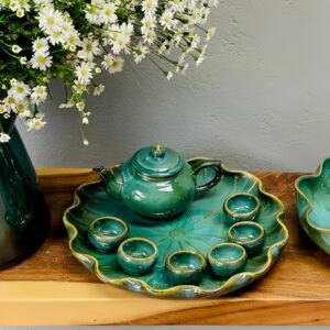 Bộ ấm chén khay lá sen men hoả biến độc đáo